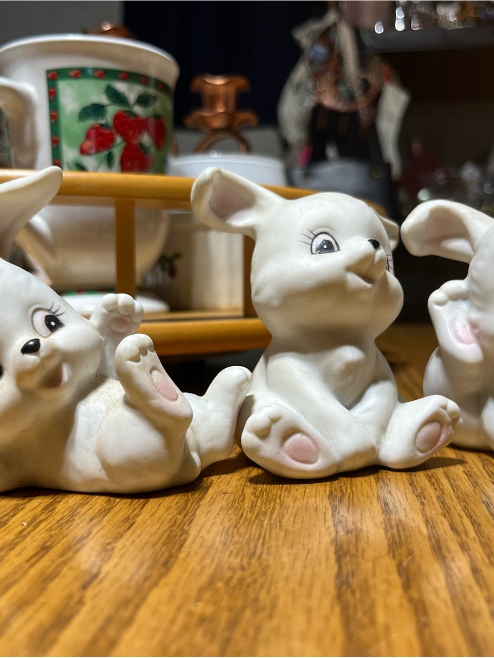 Home Interiors White Ceramic Bunny Trio with Pink Paw Accents